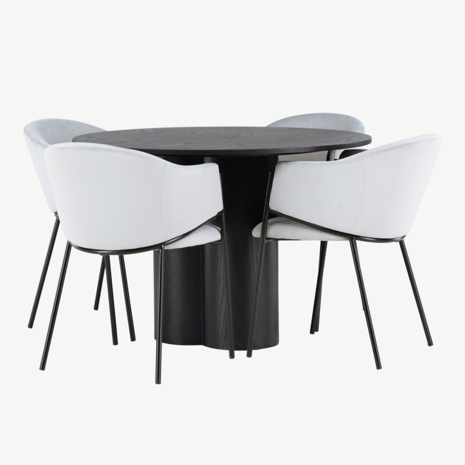 Ümmargune söögilaud Olivia koos nelja halli velvetkattega Evelina tooliga, GR23839 – 3