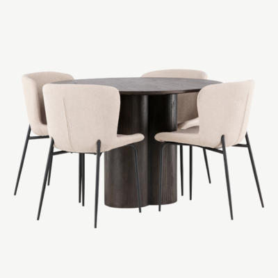 Ümmargune söögilaud Olivia (mokavärvi MDF, ø110 cm) ja Modesto söögitool - GR23085