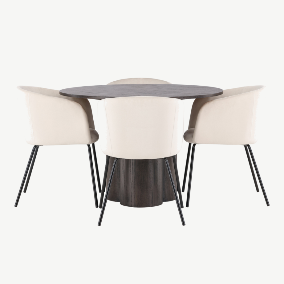 Ümmargune söögilaud Olivia (mokka, ø110cm) ja sametpolstriga söögitoolid Berit, GR22881 – 5