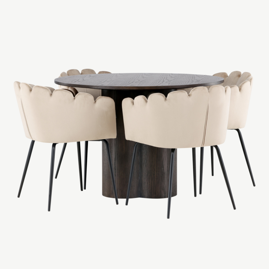 Ümmargune söögilaud Olivia mokka + beež velvetist toolid Limhamn (4 tk), GR23082 – 6