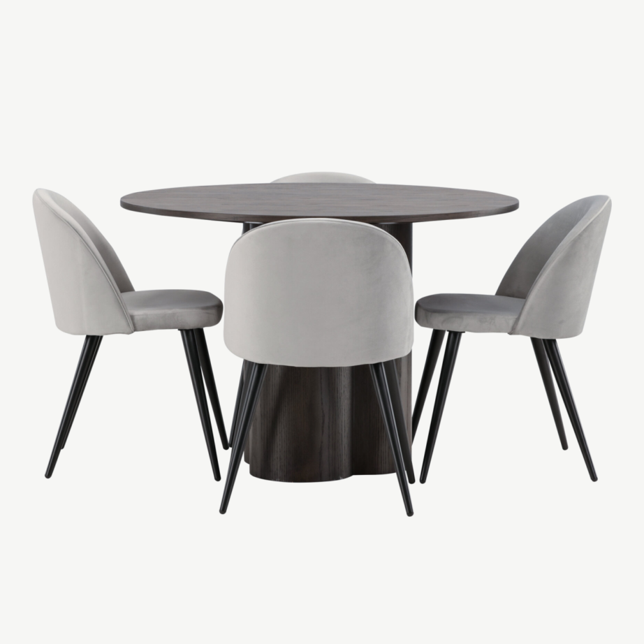 Ümmargune söögilaud Olivia mokka viimistlusega ja velvetkattega hall tool, GR22885 – 2
