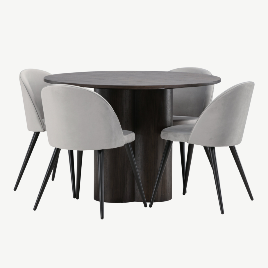 Ümmargune söögilaud Olivia mokka viimistlusega ja velvetkattega hall tool, GR22885 – 3