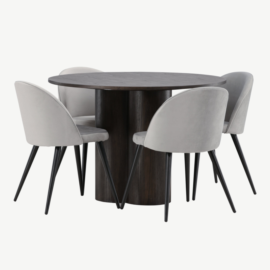 Ümmargune söögilaud Olivia mokka viimistlusega ja velvetkattega hall tool, GR22885 – 4