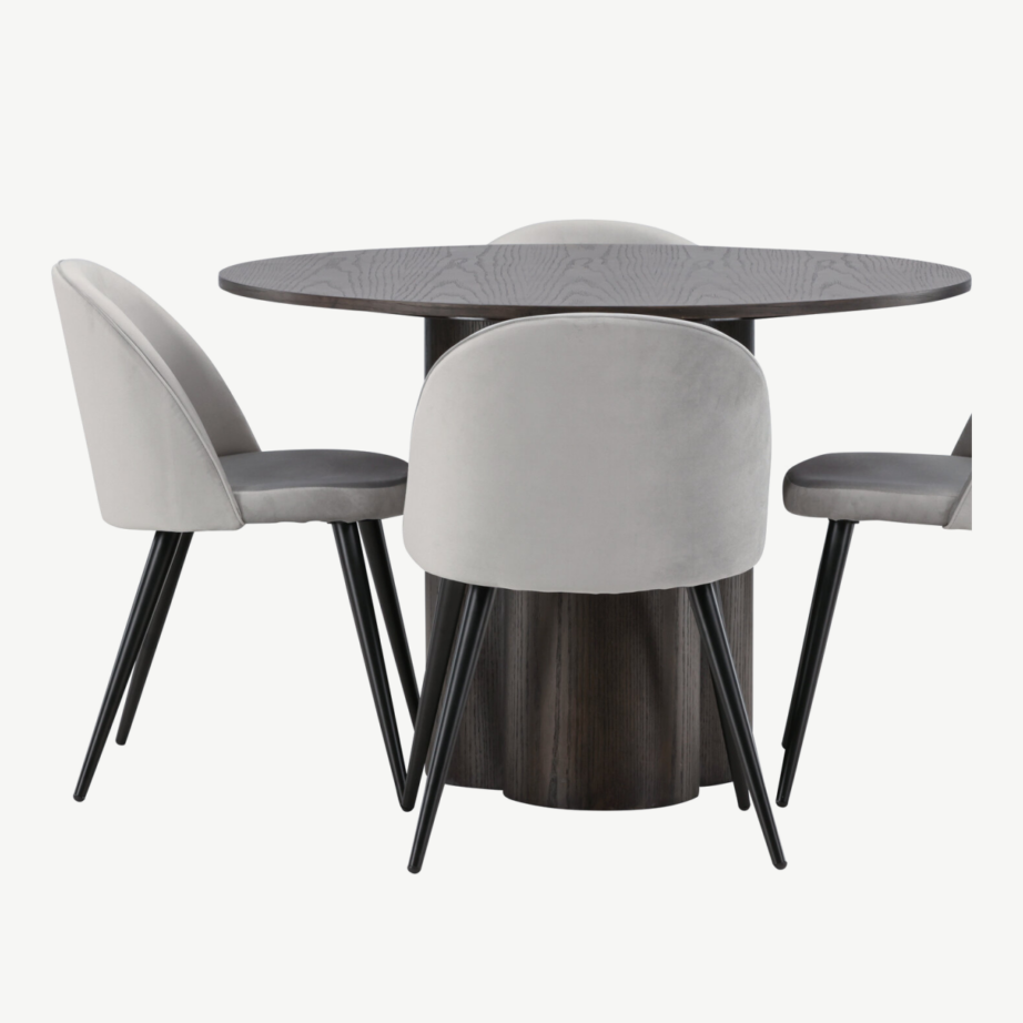 Ümmargune söögilaud Olivia mokka viimistlusega ja velvetkattega hall tool, GR22885 – 5
