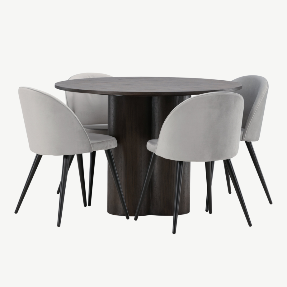 Ümmargune söögilaud Olivia mokka viimistlusega ja velvetkattega hall tool, GR22885 – 6