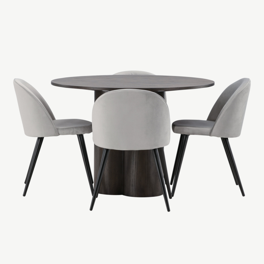 Ümmargune söögilaud Olivia mokka viimistlusega ja velvetkattega hall tool, GR22885 – 7