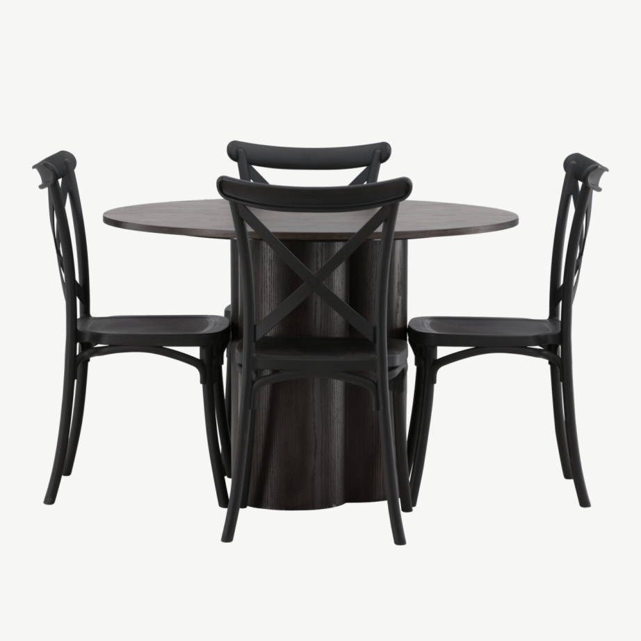 Ümmargune söögilaud Olivia mokkat tooni ja Crosett mustad toolid (4 tk), GR23079 – 2