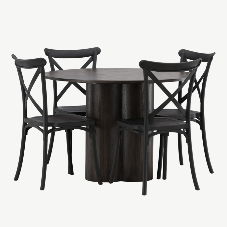 Ümmargune söögilaud Olivia mokkat tooni ja Crosett mustad toolid (4 tk), GR23079 – 6