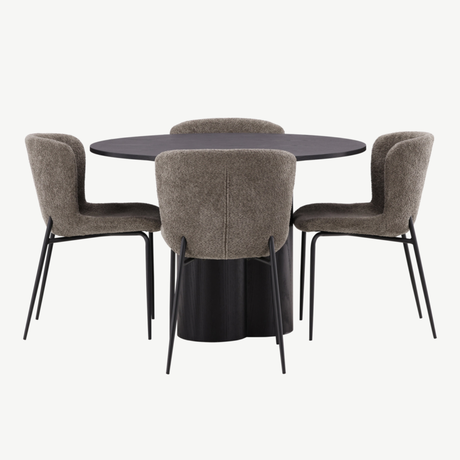 Ümmargune söögilaud Olivia must MDF + Modesto buklee kangaga tool (hall, musta raamiga), GR23104 – 2