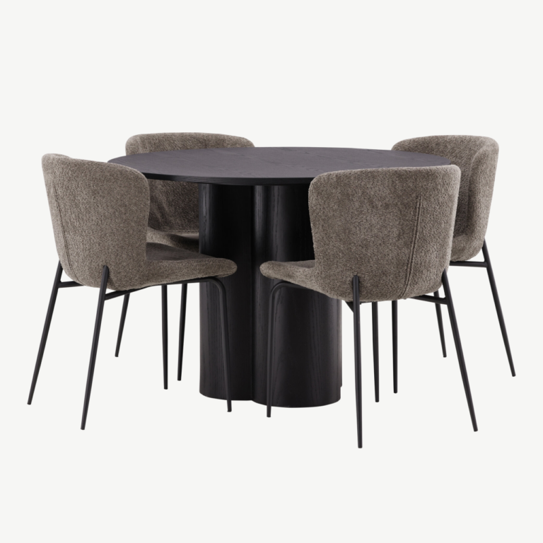 Ümmargune söögilaud Olivia must MDF + Modesto buklee kangaga tool (hall, musta raamiga) - GR23104