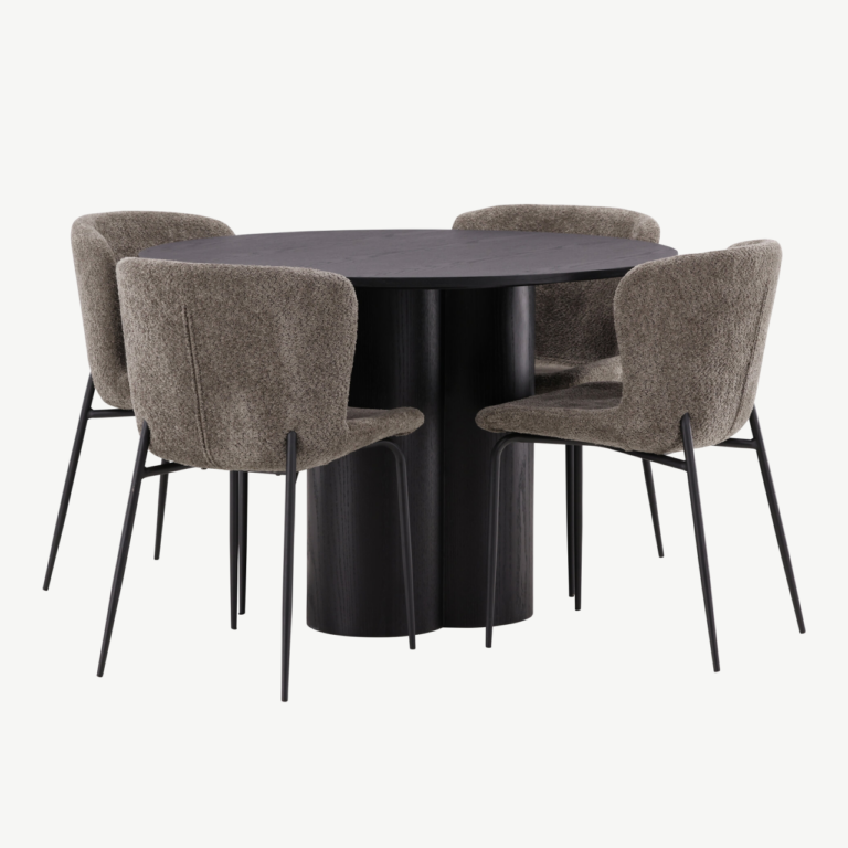 Ümmargune söögilaud Olivia must MDF + Modesto buklee kangaga tool (hall, musta raamiga) - GR23104