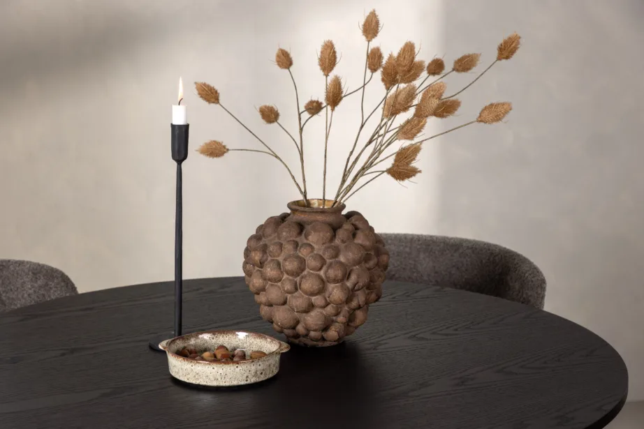 Ümmargune söögilaud Olivia must MDF + Modesto buklee kangaga tool (hall, musta raamiga), GR23104 – 10