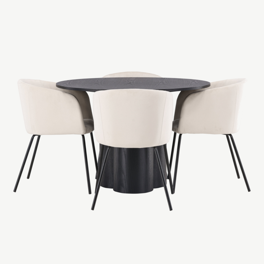 Ümmargune söögilaud Olivia musta MDF-plaadiga ja 4 beeži sametkattega tooli, GR22890 – 5