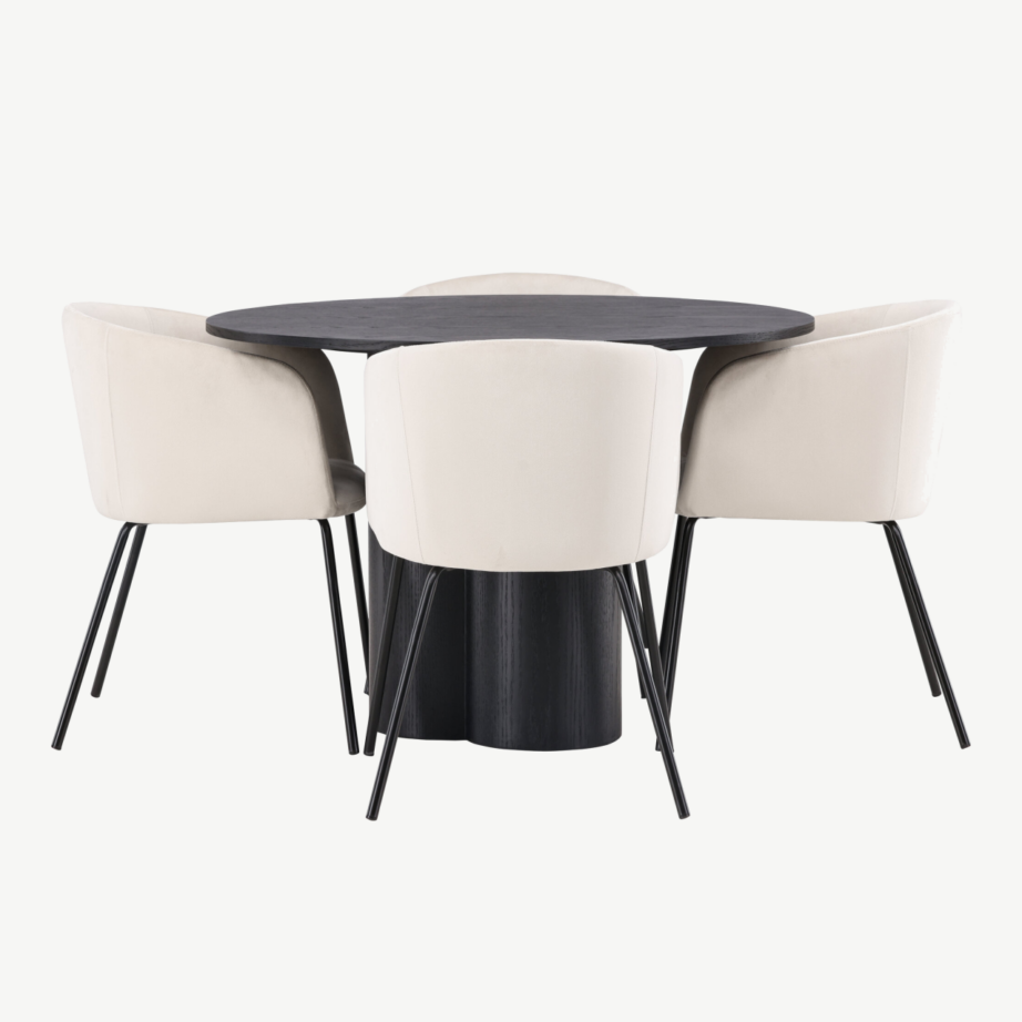 Ümmargune söögilaud Olivia musta MDF-plaadiga ja 4 beeži sametkattega tooli, GR22890 – 7