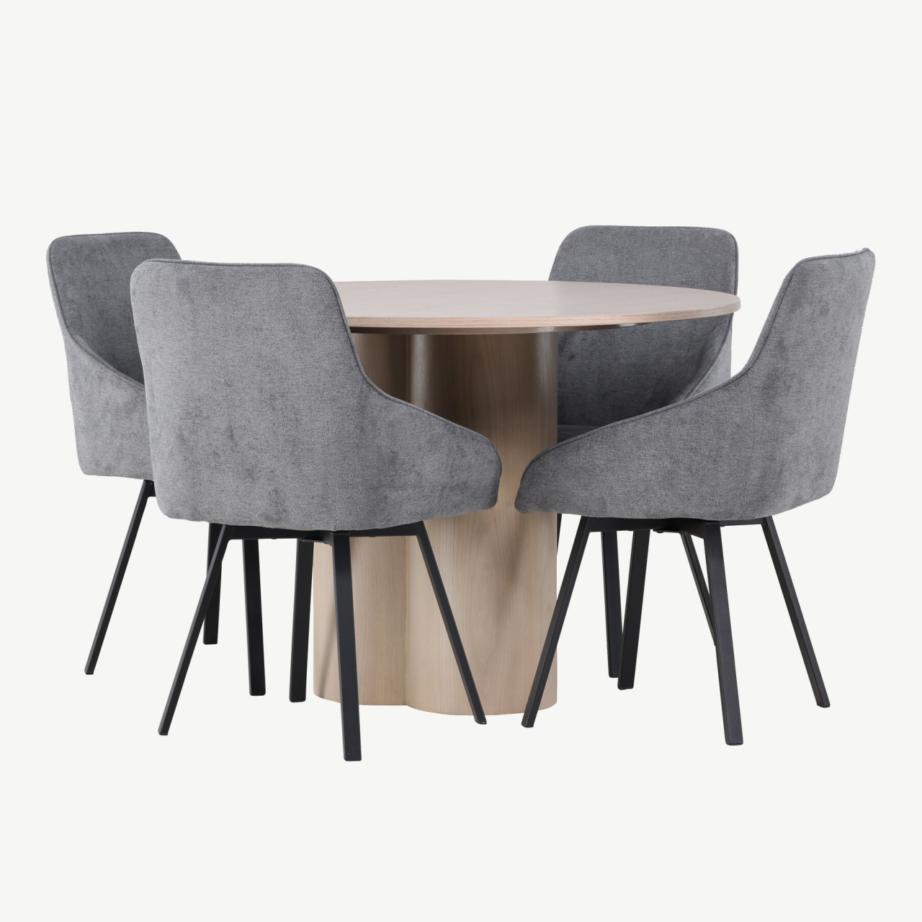 Ümmargune söögilaud Olivia valge peitsiga + hallid Rosie terastoolid, GR23805 – 3