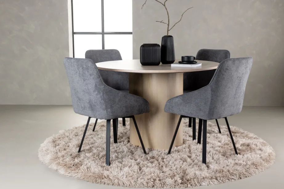 Ümmargune söögilaud Olivia valge peitsiga + hallid Rosie terastoolid, GR23805 – 4