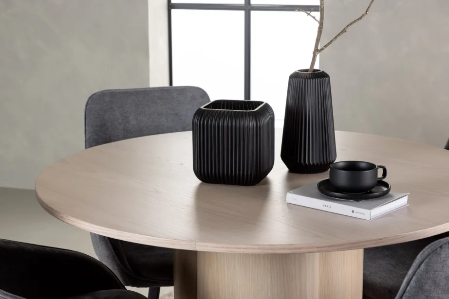 Ümmargune söögilaud Olivia valge peitsiga + hallid Rosie terastoolid, GR23805 – 6