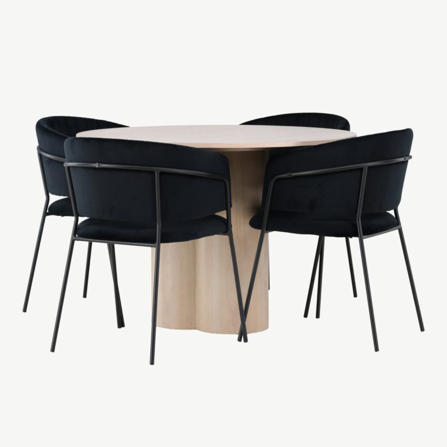 Ümmargune söögilaud Olivia valge peitsiga ja must samettool Selma, GR23808 – 3