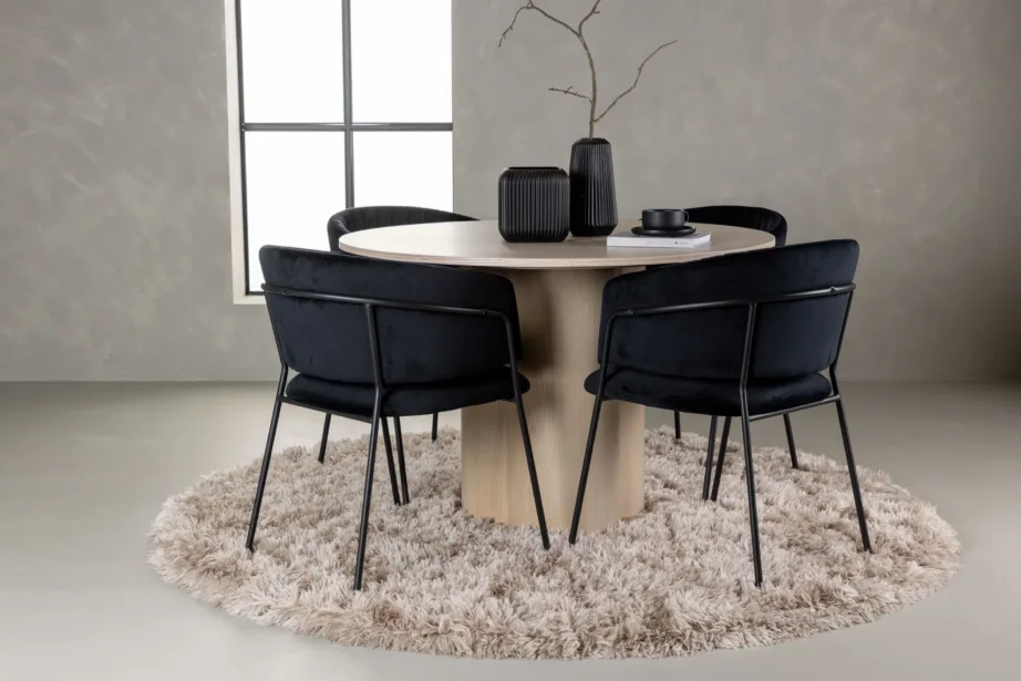 Ümmargune söögilaud Olivia valge peitsiga ja must samettool Selma, GR23808 – 4