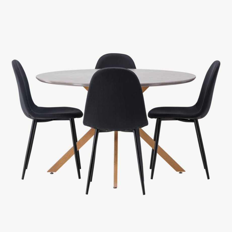 Ümmargune söögilaud Piazza (hall spraystone, ø120cm) ja mustad Polar söögitoolid, GR22955 – 2