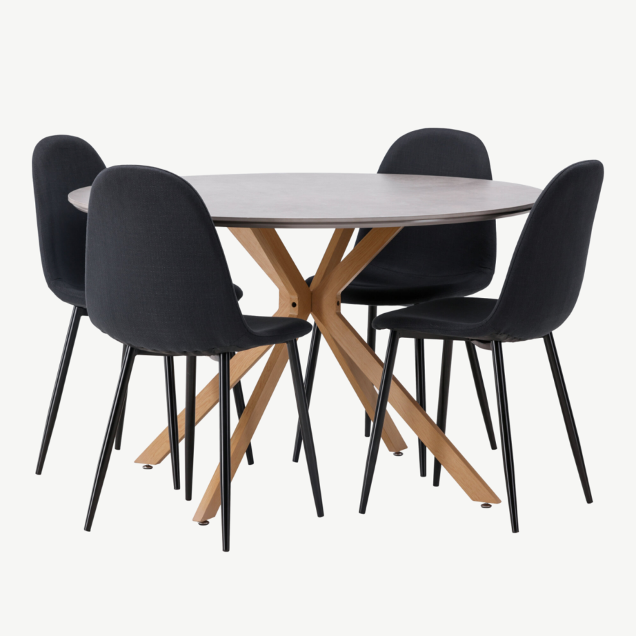 Ümmargune söögilaud Piazza (hall spraystone, ø120cm) ja mustad Polar söögitoolid, GR22955 – 3