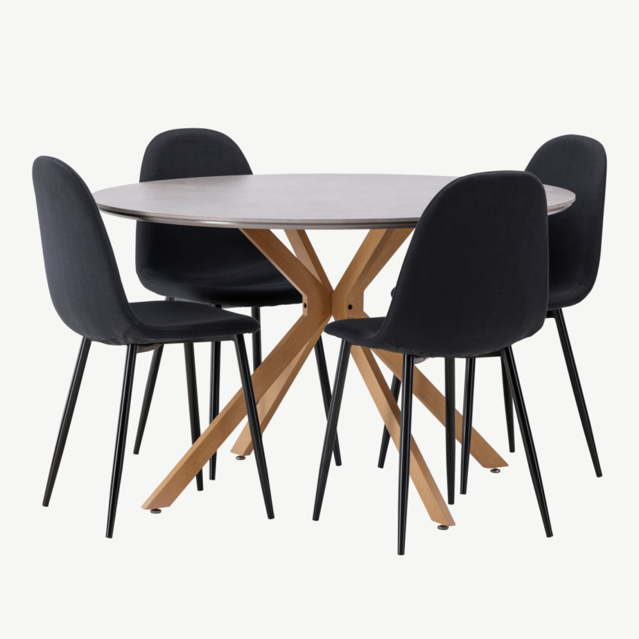 Ümmargune söögilaud Piazza (hall spraystone, ø120cm) ja mustad Polar söögitoolid, GR22955 – 4