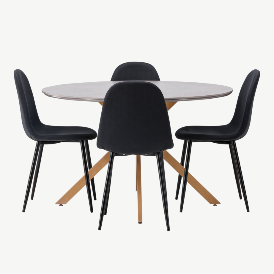 Ümmargune söögilaud Piazza (hall spraystone, ø120cm) ja mustad Polar söögitoolid, GR22955 – 5