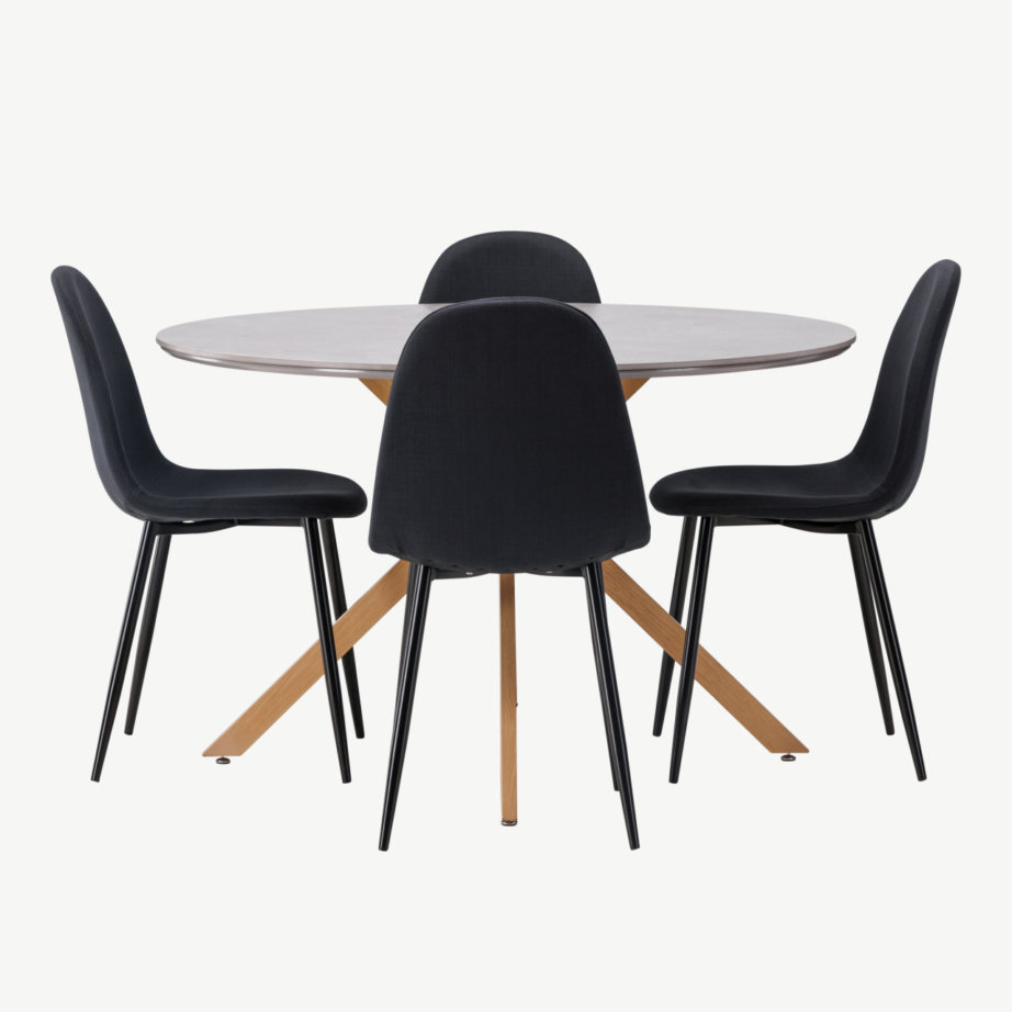 Ümmargune söögilaud Piazza (hall spraystone, ø120cm) ja mustad Polar söögitoolid, GR22955 – 7