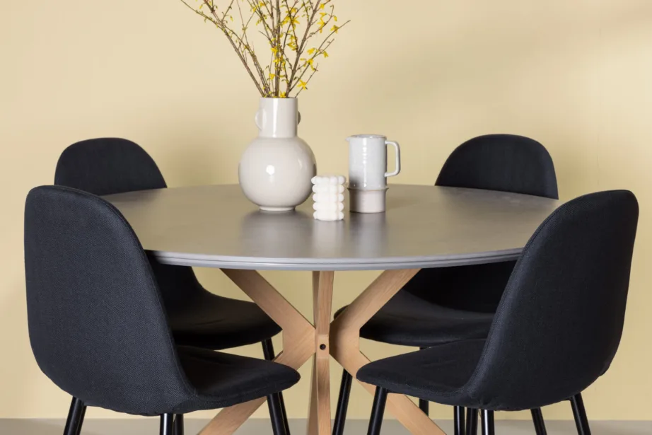 Ümmargune söögilaud Piazza (hall spraystone, ø120cm) ja mustad Polar söögitoolid, GR22955 – 9