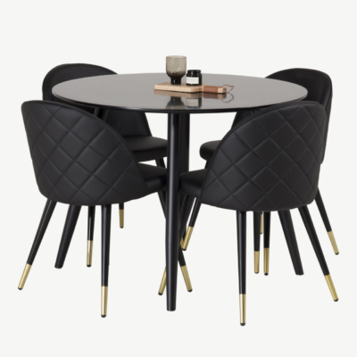 Ümmargune söögilaud Plaza ja mustad Velvet toolid (4 tk, MDF, PU, ø100 cm) - GR24145