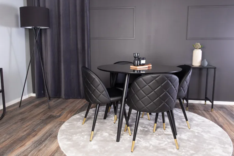 Ümmargune söögilaud Plaza ja mustad Velvet toolid (4 tk, MDF, PU, ø100 cm) - GR24145