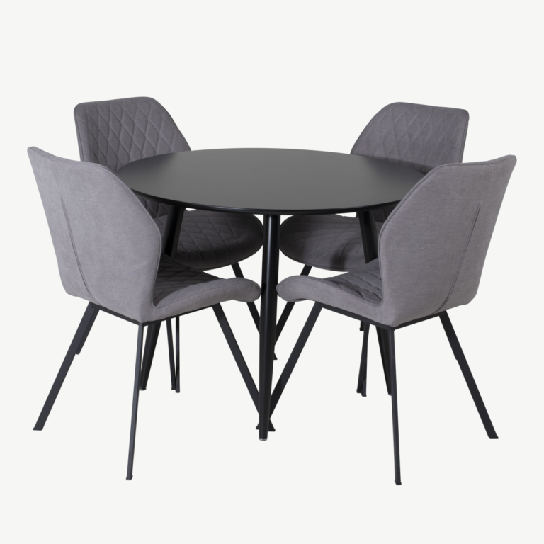 Ümmargune söögilaud Plaza koos hallide Gemma toolidega (MDF, must, 4 kohta) - GR24114