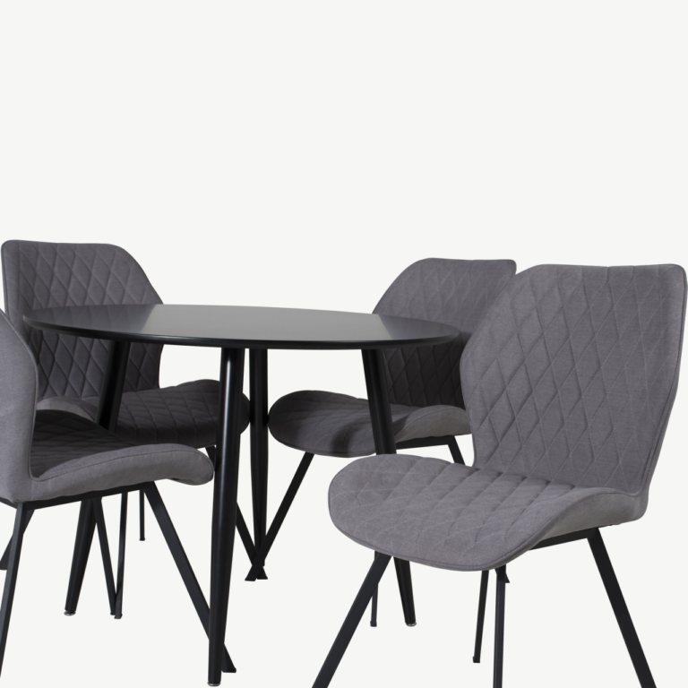 Ümmargune söögilaud Plaza koos hallide Gemma toolidega (MDF, must, 4 kohta) - GR24114