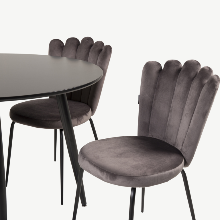Ümmargune söögilaud Plaza must (ø100cm) ja hall samettool Limhamn - GR24134