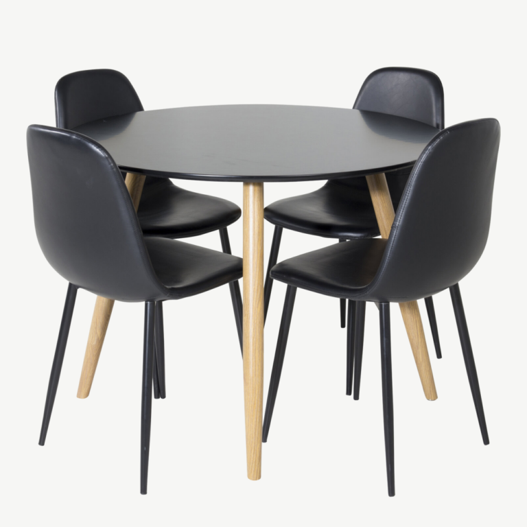 Ümmargune söögilaud Plaza musta MDF-plaadiga ja Polar söögitoolid (4 tk), must - GR24093