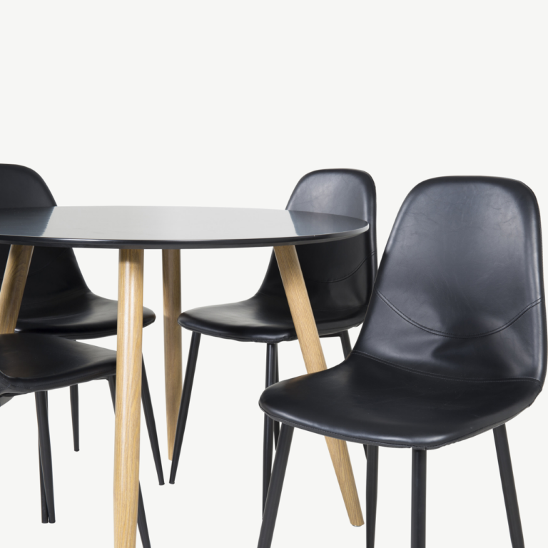 Ümmargune söögilaud Plaza musta MDF-plaadiga ja Polar söögitoolid (4 tk), must - GR24093