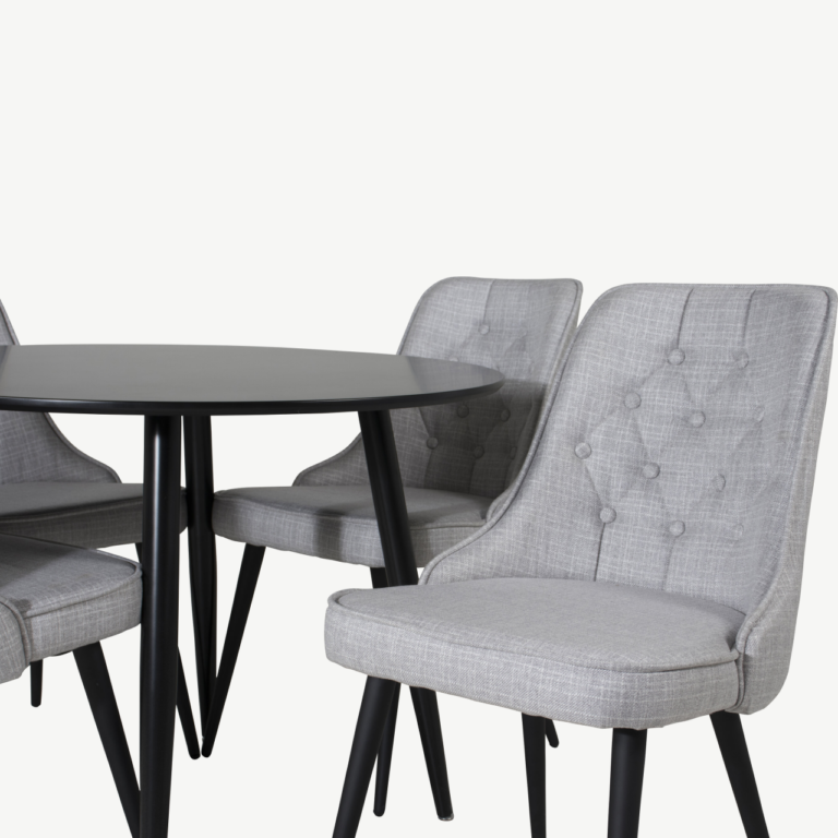Ümmargune söögilaud Plaza musta MDF-plaadiga ja Velvet Deluxe helehallid söögitoolid - GR24122
