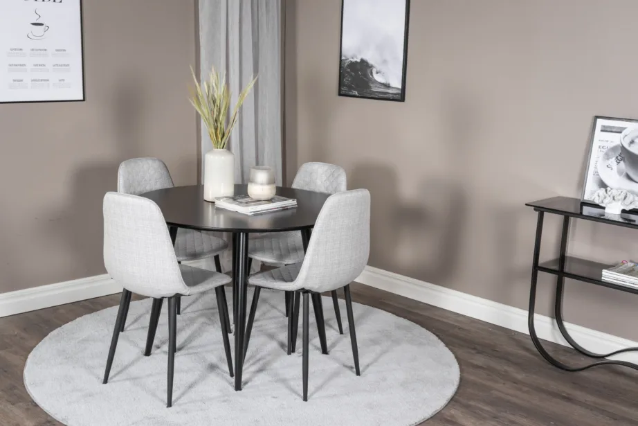 Ümmargune söögilaud Plaza musta MDF-plaadiga ja hallid polüesterist söögitoolid Polar (4 tk), GR24116 – 3