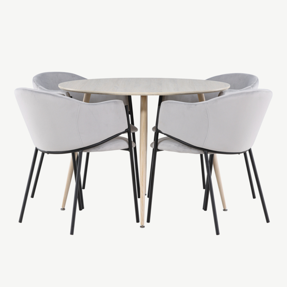 Ümmargune söögilaud Plaza valge peitsiga ja 4 helehalli velvetkattega Evelina tooli, GR24481 – 5