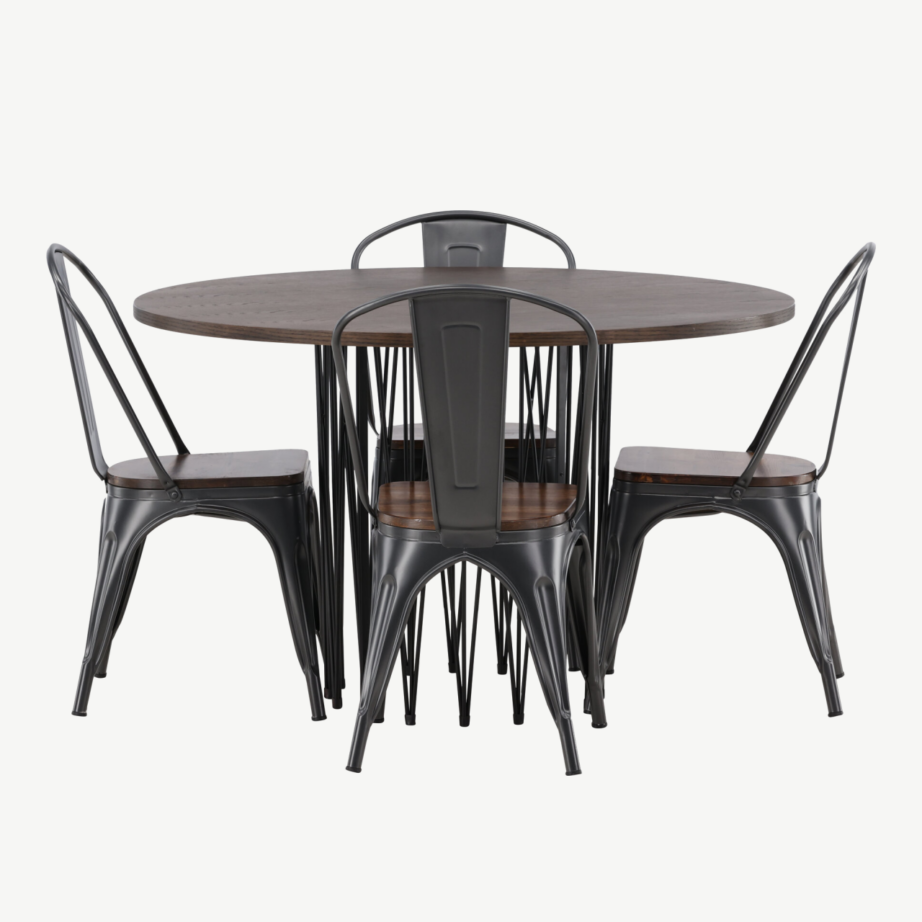 Ümmargune söögilaud Stone ja Tempe terastoolid (mokkatoon, pähkel, Ø120cm), GR23032 – 2