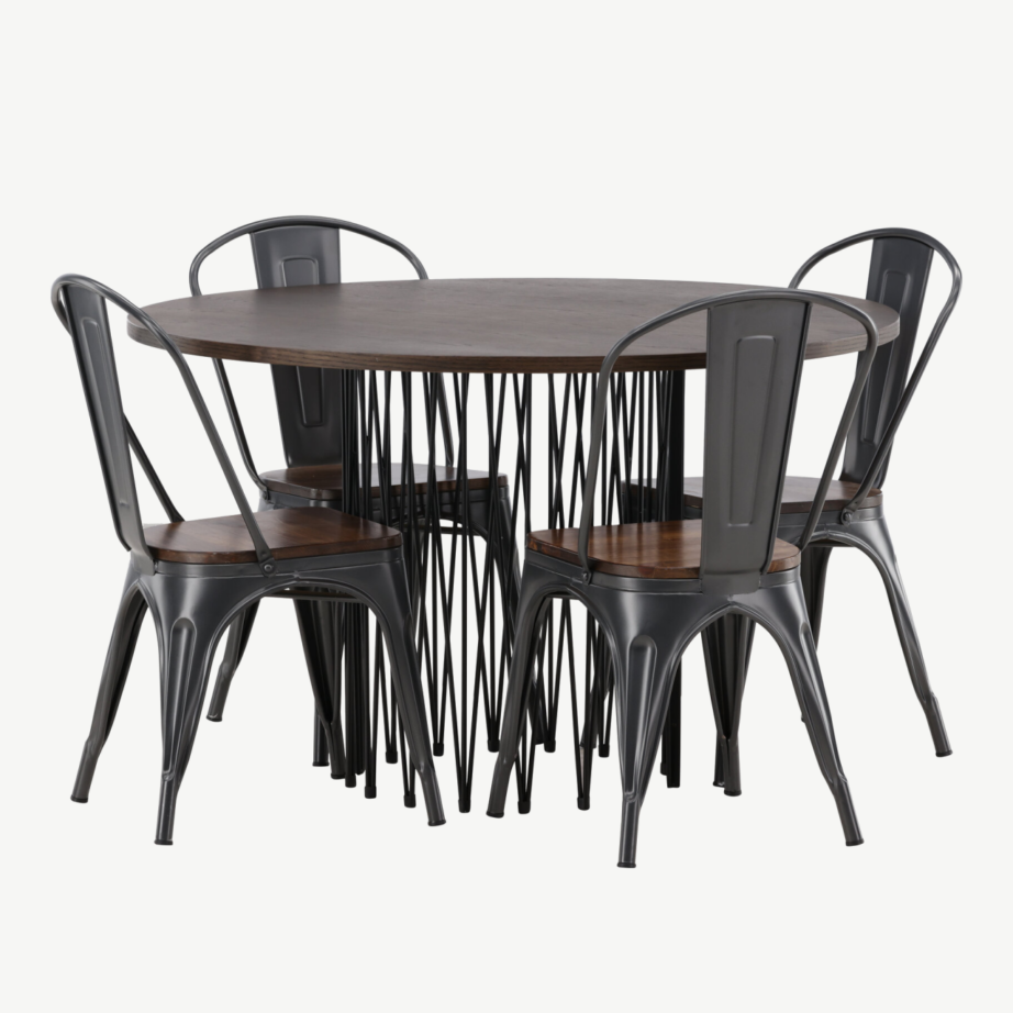 Ümmargune söögilaud Stone ja Tempe terastoolid (mokkatoon, pähkel, Ø120cm), GR23032 – 4