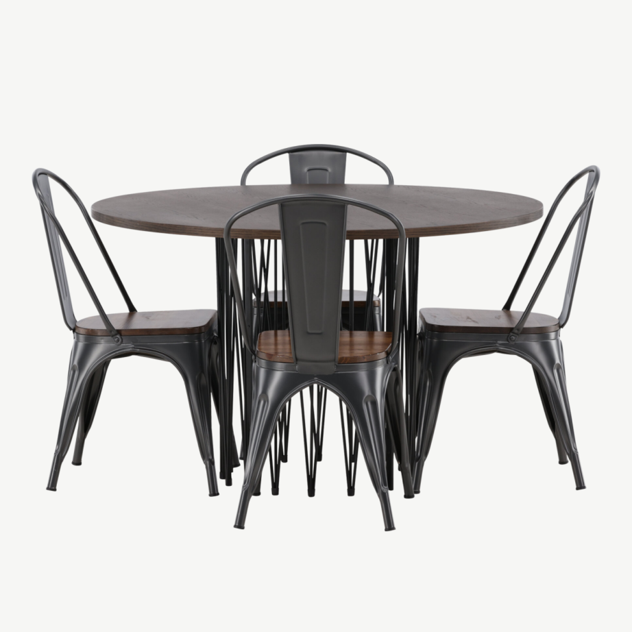 Ümmargune söögilaud Stone ja Tempe terastoolid (mokkatoon, pähkel, Ø120cm), GR23032 – 5