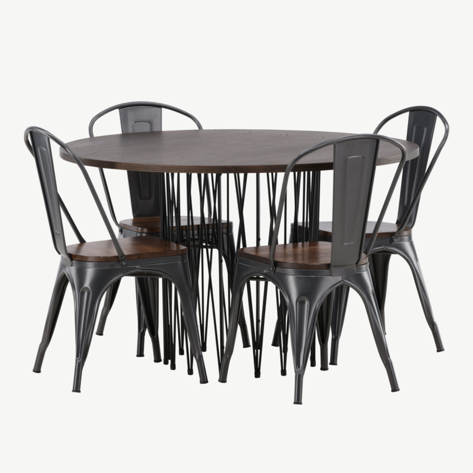 Ümmargune söögilaud Stone ja Tempe terastoolid (mokkatoon, pähkel, Ø120cm), GR23032 – 6