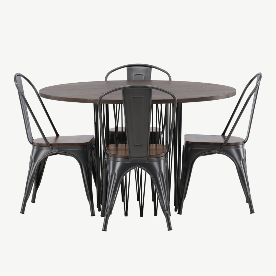 Ümmargune söögilaud Stone ja Tempe terastoolid (mokkatoon, pähkel, Ø120cm), GR23032 – 7