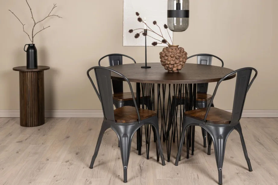 Ümmargune söögilaud Stone ja Tempe terastoolid (mokkatoon, pähkel, Ø120cm), GR23032 – 8