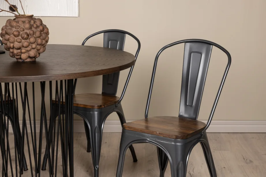 Ümmargune söögilaud Stone ja Tempe terastoolid (mokkatoon, pähkel, Ø120cm), GR23032 – 9