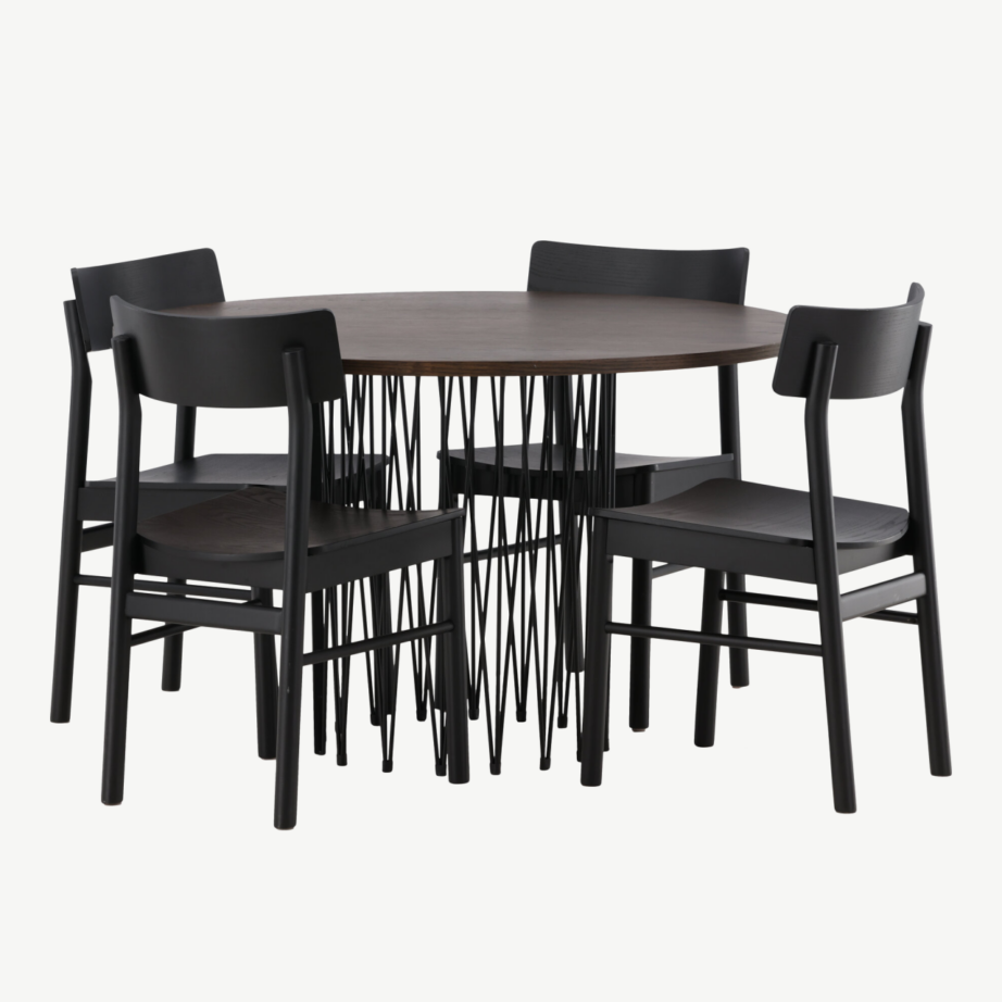 Ümmargune söögilaud Stone ja mustad toolid (mokkatoon, 120 cm), GR23029 – 3