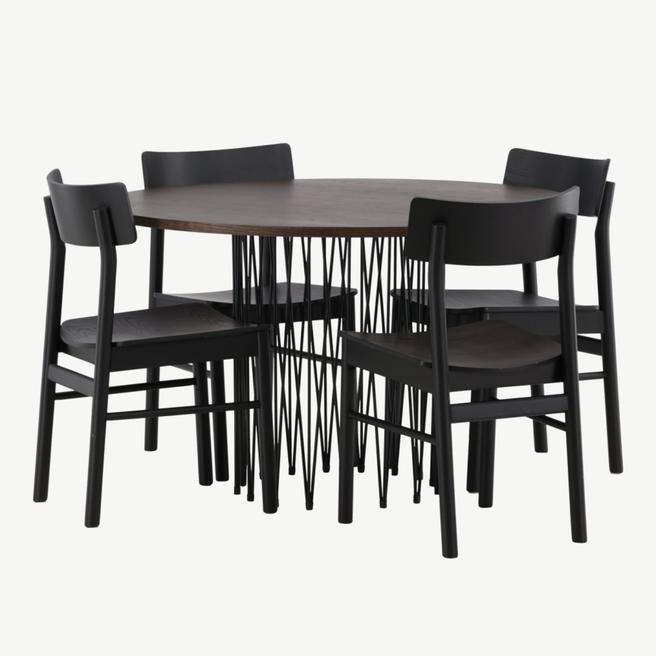 Ümmargune söögilaud Stone ja mustad toolid (mokkatoon, 120 cm), GR23029 – 4