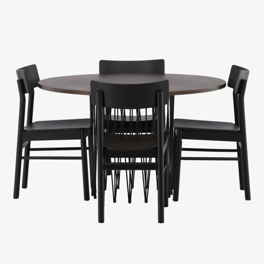 Ümmargune söögilaud Stone ja mustad toolid (mokkatoon, 120 cm), GR23029 – 5
