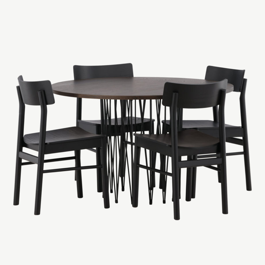 Ümmargune söögilaud Stone ja mustad toolid (mokkatoon, 120 cm), GR23029 – 6